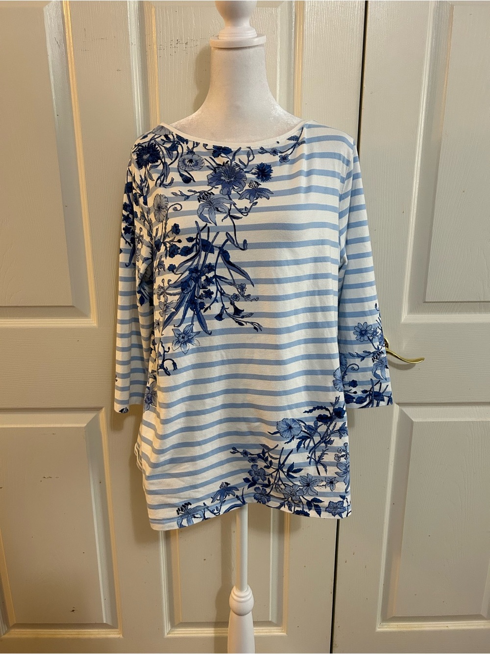 Talbots blue & white tee, size 1X